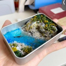 半島鐵盒DIY微縮海洋景觀模型套裝，手工海景材料包，微觀造景擺件，打造您的口袋海洋世界, 山海--帶細沙【含鯨魚】-全套材料包+詳, 1個