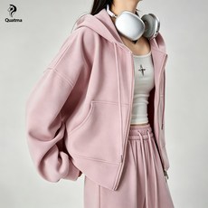 Quatma여성 후드 집업 아우터 봄가을 간절기 트레이닝 루즈핏 무지 맨투맨 캐주얼 가디건 아우터
