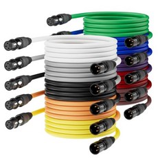 XLR 케이블 15피트 2팩 남성부터 여성까지 금도금 3핀 마이크 컬러 코딩 PVC, 25ft, 10 Pack
