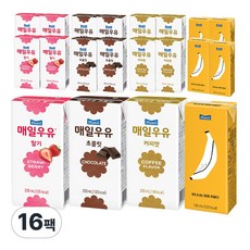 매일유업 매일우유 가공유 16팩(딸기4+초코4+커피4+바나나4), 200ml, 1개