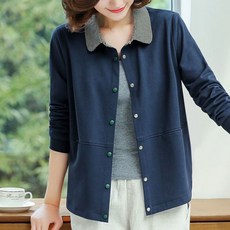 봄가을 얇은 카라넥 중년여성 패색 자켓 캐주얼 루즈핏 데일리룩 기복핏 경쾌한 오피스룩 코트