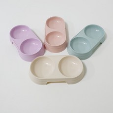 강아지 고양이 밥그릇 쌍식기 2구 식기 개밥그릇, 밥그릇2구-베이지, 1개