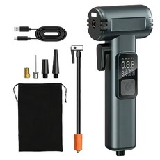 HELLOLEIBOO 휴대용 다기능 스마트 무선 에어 컴프레셔 + LED 비상 조명 + 보조배터리 + 안전 망치, 건그레이, 1개