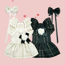 강아지 외출복 하네스고리 꽃 리본 포인트 원피스 mel+97786MU, 블랙_S