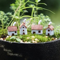 Set of 4 Pcs Mini Resin House Miniatures Terrarium Figurines Fairy Garden Micro Landscape Crafts DIY