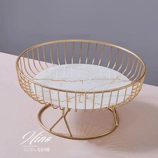 現代輕奢大理石紋玻璃圓形鐵藝高腳甜點盤蛋糕架，生日派對婚禮下午茶必備, 1個, 黑,大