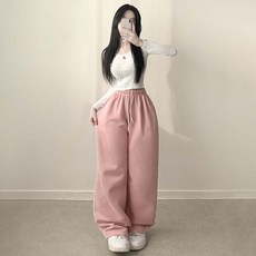 도톰기모/윈터템 미니특기모 밴딩 와이드 트레이닝 기모 롱팬츠 키큰녀 키작녀 겨울바지