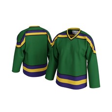 UNLC Ducks Inspired 스트라이프 블랭크 하키 저지 - 정통 스티칭 통기성 내구성 있는 폴리에스터 사이즈 S-5xl 초록색. XXL [호환]