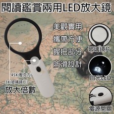 《附發票》閱讀鑑賞兩用LED放大鏡 攜帶方便、部分採防滑設計適用閱讀書籍、報紙、電路、機械零件等 電池另購(4號X3), 1個, LED放大鏡