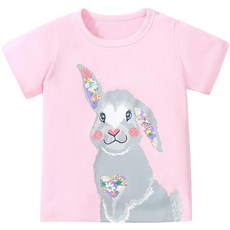 유아 여아용 토끼 티셔츠 면 아기 반소매 부활절 셔츠 부드러운 여름 티셔츠 핑크 버니-03 152373