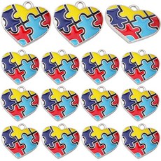 Hmjpng 20피스 다채로운 에나멜 자폐증 참 펜던트 합금 하트 자폐증 인식 퍼즐 모양 참 DIY 댕글 주얼리 제작 용품 공예 장식, 스타일1