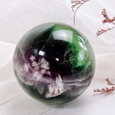 ₍мσσи_нασ ᙏ̤̫͚ 螢石球 羽毛體 6cm 綠紫 飄花雲朵漸層, 1個