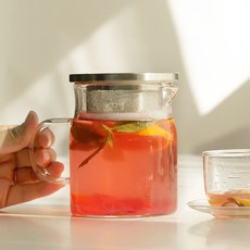 티온 내열유리 차주전자 저그+거름망뚜껑세트 티포트, 2개, 500ml, 투명 2개, 500ml, 투명