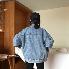 [Myshe]여성 봄 청자켓 루즈핏 빅사이즈 숏 데님 코트 QLTT403NZ07