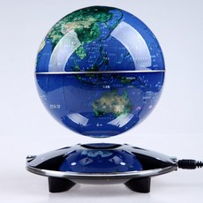 공중부양지구본 무중력 세계지도 선물용 서재 사무실 자동회전 집들이 선물 무드등 램프 조명, 6인치 나비 14CM 다크블루 다채 구체