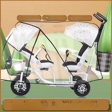 쌍둥이 유모카 2인용 세발 접이식 유모차 자전거 트윈 쇼핑 휴대용 몬초 경량 연년생 웨건, 그린뮤직