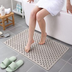 無品牌 長型方形浴室防滑墊 吸盤大孔按摩腳墊, 1個, 大孔浴室墊-淺灰,35x68cm