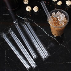 버블티 플라스틱 일회용 빨대 12mmX210mm 투명 개별포장 빨대 400개 스트로우, 1박스