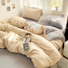 솔리드 침대 린넨 코튼 침구 세트 4pcs 시트 이불 커버 Pillowcases 싱글 커플 트윈 사이즈, Gray
