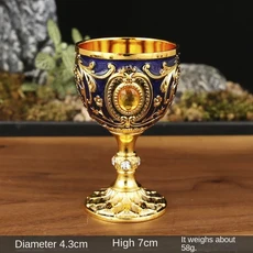 빈티지 성배 중세 잔 손으로 새겨진 금속 와인 유리 유럽 스타일 홈 바 Drinkware 식당 및 장식, 02 Gold Navy blue