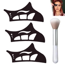 재사용 가능한 아이섀도 스텐실 3개 도구 브러시 1개 5-in-1 디자인 눈에 쉽게 청소 가능 고양이 라이너 템플릿 가이드(블랙) 포함