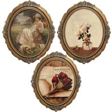 유럽 타원형 미국 컨츄리 골동품 복도 인테리어 클래식 엔티크 페인팅 그림 액자, H