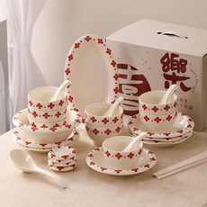 餐具禮盒組 碗勺盤 家用陶瓷飯碗魚盤 喬遷送禮, 1個, 花見-二人食12件套-禮盒套裝