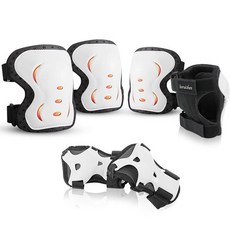 Boruizhen 어린이 및 성인/청소년 무릎 및 팔꿈치 패드 손목 보호대 포함 3 in 1 보호 장비 세트 스케이트보드 사이클링 BMX 자전거 스쿠터 스케이트, 화이트