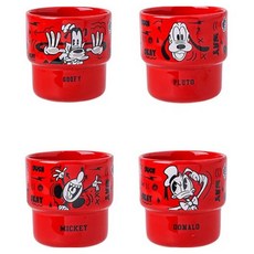 StarR 스태킹 빈티지 캐릭터 머그컵 200ml 4개입 기프트박스 포함, 1세트, 레드