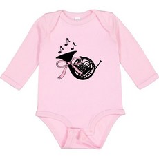 잉크태스틱 프렌치 호른 음악 활 긴소매 크리퍼, 6 Months, 0080 Pink