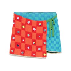 얀얀니트 장식 체크 랩 미니 스커트