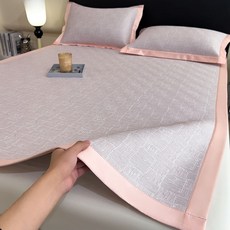 2025新款 冰絲涼席 可機洗 夏季軟席子, 斑斕-冰川粉A類母嬰級抗菌-凉感冰絲,90x200cm+枕套1個