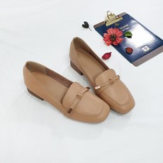 프느 골드 끝장식 소가죽 키높이 말랑 통굽 로퍼 4cm