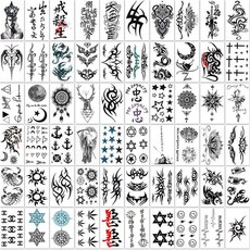 刺青紋身貼 彩色草本紋身貼 包手手臂手背日式圖騰英文紋身貼, 1個, 圖騰完整版60張