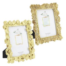 NBEADS 2가지 스타일 빈티지 골드 프레임 2개 화려한 잎 질감 사진 프레임 레진 및 유리 테이블 탑 사진 프레임 홈 데코 웨딩 사무실 디스플레이용, NBEADS 2가지 스타일 빈티지 골드 프레임 2개,