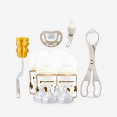 더블하트 PPSU 말띠 젖병 말랑이 뉴본 세트(젖병4개+젖꼭지4입+쪽쪽이1개+젖꼭지&젖병브러시 세트1개+소독집게1개), 에코베이지M(3-6개월), 젖꼭지 3L (2입) x 1개, 젖꼭지 M (2입) x 1개