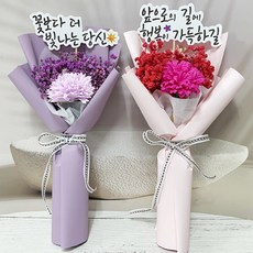 프리저브드 안개 카네이션 비누꽃 토퍼 한송이 장미 꽃다발, 2개, 레드퍼플