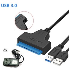 SATA USB 3 0 케이블 어댑터 2 5 5인치 SSD HDD 외장 하드 디스크 22Pin 12V 2A 전원, USB 3.0 AU 플러그