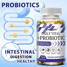 Daily Vital + 프로바이오틱스 보충제 - 남성 및 여성용 - 면역력과 장 건강 장 소화 장내 세균총의 균형을 지원하는 프리바이오틱스와 프로바이오틱스, 1개, 60정