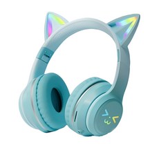 다렌 고양이 귀 스마일 RGB 무선 블루투스 접이식 휴대용 게이밍 헤드셋 BT035C, 그라데이션 그린