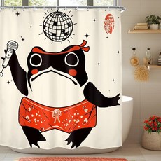 LGhtyro 재미있는 개구리 샤워 커튼 욕실 세트 152.4cm x 높이 180.3cm 전통 아시아 스타일 일본 예술 고무 오리 나무 귀여운 동물 목욕 액세서리 레트로 블랙, J-funny Frog