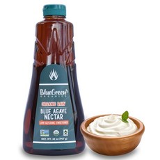 블루 그린 유기농 아가베 시럽 글루텐 프리 비건 저탄수화물 감미료 케이크 커피 팬케이크 또는 구운 제품 가족 친화적 설탕 대용품 생 32온스, 1