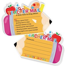 유치원 초등학교 교사 용품을 집으로 보낼 수 있는 50개의 교사용 우편 메모 보호 레인보우 해피 엽서 교실용 좋은 행동 인센티브 카드, Pencil