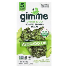 김미 그랩 앤 고 볶은 김 스낵 바다 소금 및 아보카도 오일 5팩 각 4g(0.14oz) GIM-44615, gimMe 그랩 앤 고 볶은 김 스낵 바다 소금 및 아