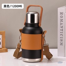316不鏽鋼保溫杯 茶水分離設計 大容量 戶外運動 攜帶方便 防漏設計 輕量化 實用 上班族 露營+黑色-帶皮套+1200ml, 1個, 1L, 黑色-帶皮套:1200ml