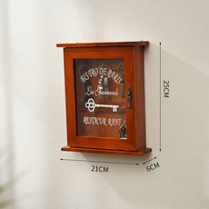 實木復古鑰匙收納盒 門口玄關壁掛鑰匙掛鉤創意壁飾, 1個, 複古原木鑰匙盒+無痕釘+小粘鈎