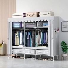 LINSHU 프리미엄 합금 옷장 간이 조립식 비키니 옷장, 그레이