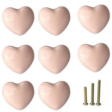 MMIMHOOY4팩페일핑크하트모양세라믹캐비닛손잡이 옷장서랍용장식손잡이122648, 8, 페일 핑크