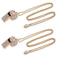 Tinoaly 2피스 블링 호루라기 크리스탈 라인스톤 목걸이 금속 골든 블링 크고 선명한 사운드 호루라기 심판 코치 교사 스포츠 훈련용 체인 랜야드 포함