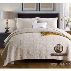 양면 베드 스프레드 커버렛 누빔 겸 리버서블 깔개, 플로럴 - 베이지